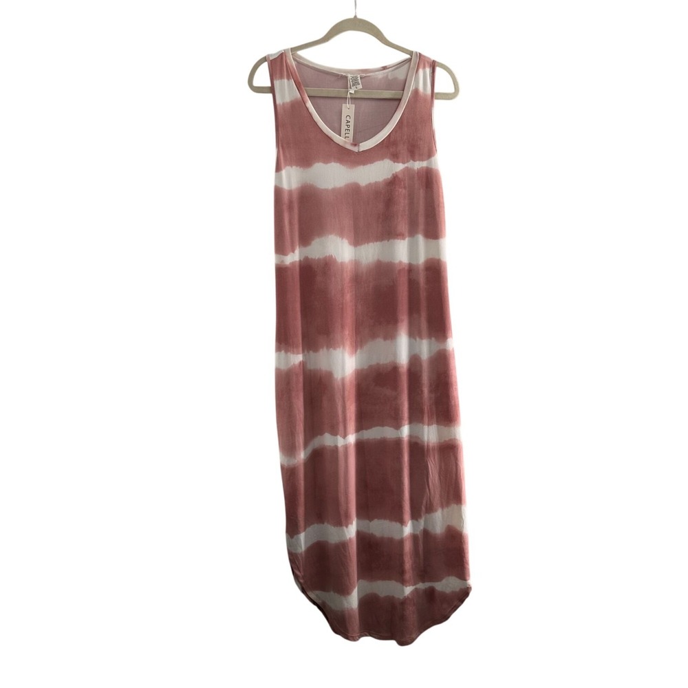 Capella Tie-Dye Sleeveless Maxi‎ Dress L Pink Beach Pockets Hippie Coastal Swim